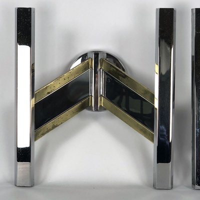 Large Brass & Chrome Sconces from Sciolari, 1970s, Set of 2-OT-888659