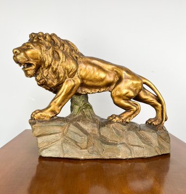 Large Brass-Colored Lion Statue, Early 1900s-ORQ-1792953