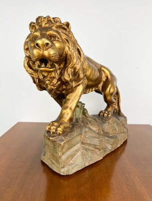 Large Brass-Colored Lion Statue, Early 1900s-ORQ-1792953