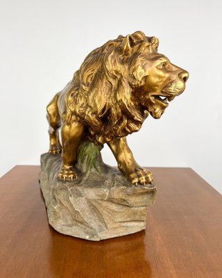 Large Brass-Colored Lion Statue, Early 1900s-ORQ-1792953