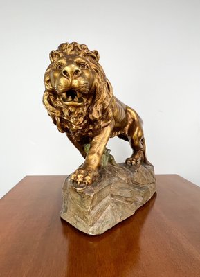 Large Brass-Colored Lion Statue, Early 1900s-ORQ-1792953