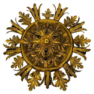 Large Brass Florentine Flower Shape Flush Mount from Banci, 1950s-PUK-829092