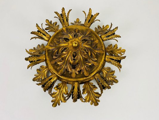 Large Brass Florentine Flower Shape Flush Mount from Banci, 1950s-PUK-829092