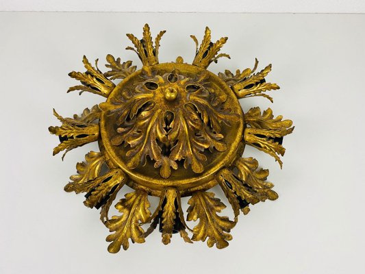 Large Brass Florentine Flower Shape Flush Mount from Banci, 1950s-PUK-829092