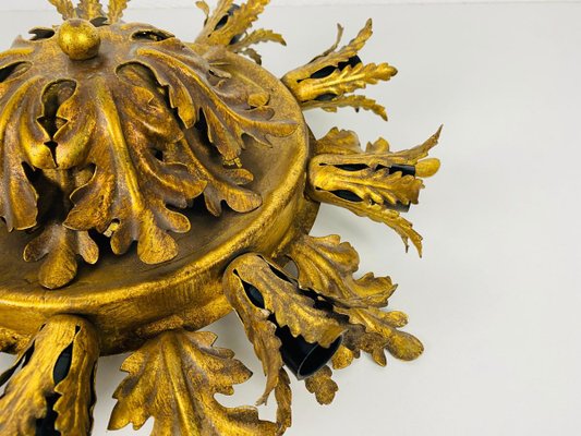 Large Brass Florentine Flower Shape Flush Mount from Banci, 1950s-PUK-829092