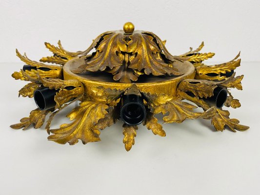 Large Brass Florentine Flower Shape Flush Mount from Banci, 1950s-PUK-829092