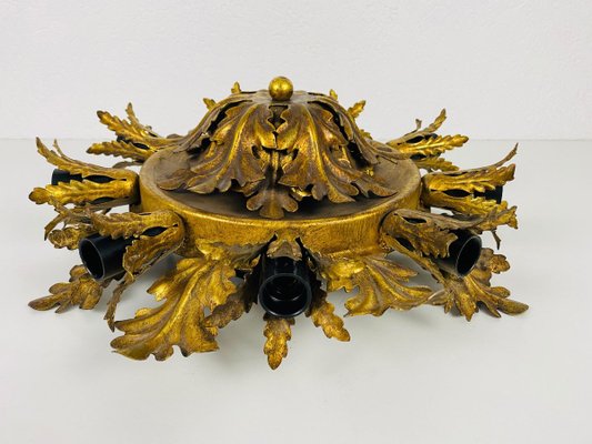 Large Brass Florentine Flower Shape Flush Mount from Banci, 1950s-PUK-829092