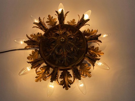 Large Brass Florentine Flower Shape Flush Mount from Banci, 1950s-PUK-829092