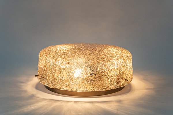 Large Brass Hillebrand Murano Glass Flush Mount, Germany, 1970s-UGR-1085414