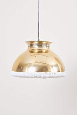 Large Brass Pendant Lamp with Fabric, 1970s-VLZ-631867