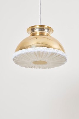 Large Brass Pendant Lamp with Fabric, 1970s-VLZ-631867