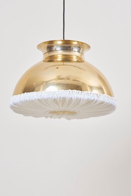 Large Brass Pendant Lamp with Fabric, 1970s-VLZ-631867