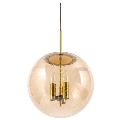 Large Brass Pendant Lamp with Smoked Glass Globe from Limburg, Germany, 1970s-UGR-1192996