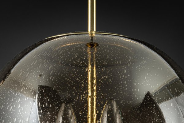 Large Brass Pendant Lamp with Smoked Glass Globe from Limburg, Germany, 1970s-UGR-1192996