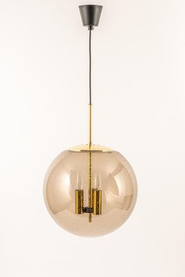 Large Brass Pendant Lamp with Smoked Glass Globe from Limburg, Germany, 1970s-UGR-1192996