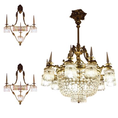 Large Bronze and Crystal Tassel Chandelier from Baccarat, Set of 3-LA-1113320