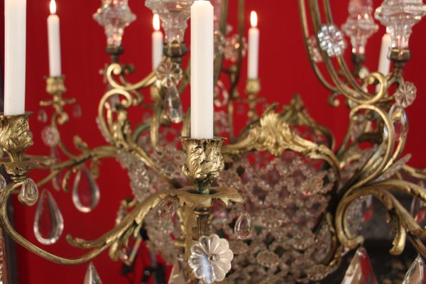 Large Bronze & Crystal 10-Light Chandelier, 19th Century-KMQ-868927