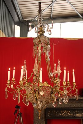 Large Bronze & Crystal 10-Light Chandelier, 19th Century-KMQ-868927