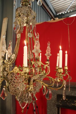 Large Bronze & Crystal 10-Light Chandelier, 19th Century-KMQ-868927