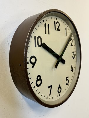 Large Brown Industrial Factory Wall Clock, 1950s-CGF-1757942