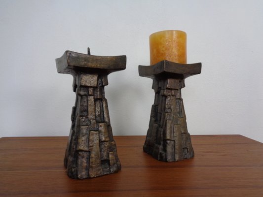 Large Brutalist Bronze Candleholder, 1960s, Set of 2-RDW-1413907