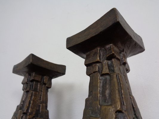 Large Brutalist Bronze Candleholder, 1960s, Set of 2-RDW-1413907