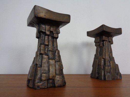 Large Brutalist Bronze Candleholder, 1960s, Set of 2-RDW-1413907