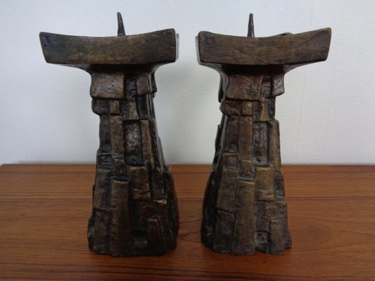 Large Brutalist Bronze Candleholder, 1960s, Set of 2-RDW-1413907