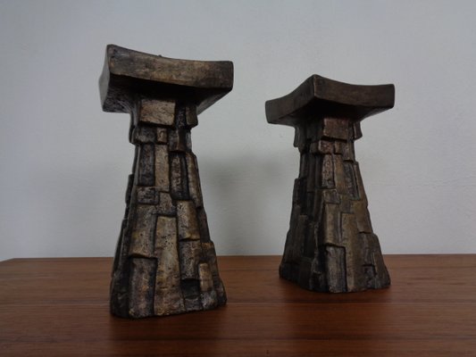 Large Brutalist Bronze Candleholder, 1960s, Set of 2-RDW-1413907