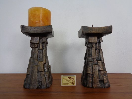 Large Brutalist Bronze Candleholder, 1960s, Set of 2-RDW-1413907