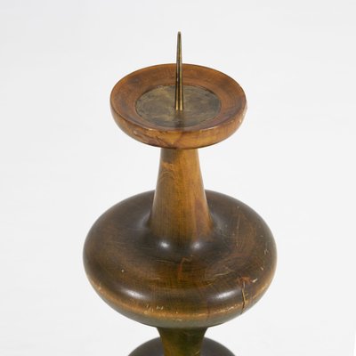 Large Brutalist Candleholder in Wood and Brass attributed to Antonin Hepnar, 1970s-IVW-1453040