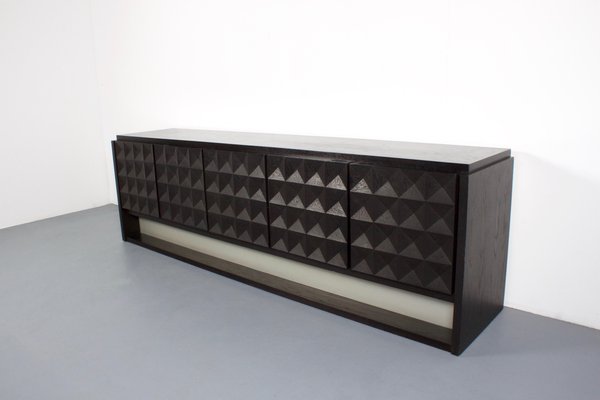 Large Brutalist Diamond Credenza in Stained Oak, Belgium, 1970s-QT-1263400