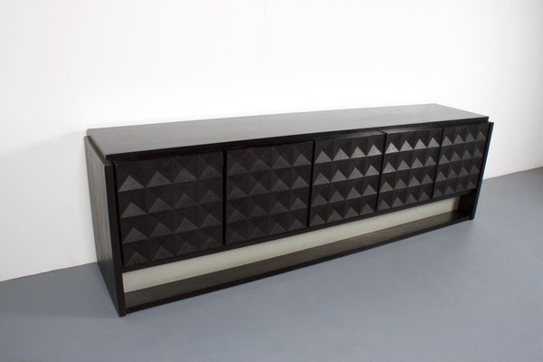 Large Brutalist Diamond Credenza in Stained Oak, Belgium, 1970s-QT-1263400