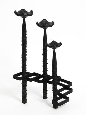 Large Brutalist Floor or Table Wrought Iron Candle Holder-RR-992932