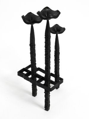 Large Brutalist Floor or Table Wrought Iron Candle Holder-RR-992932