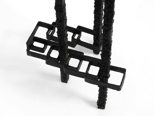 Large Brutalist Floor or Table Wrought Iron Candle Holder-RR-992932