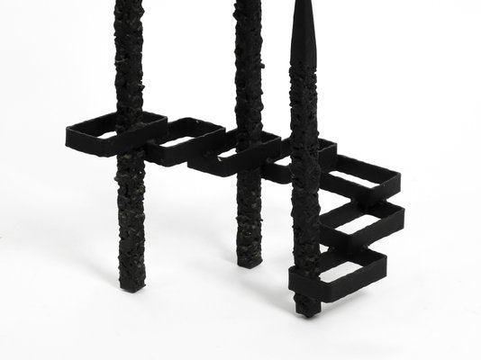 Large Brutalist Floor or Table Wrought Iron Candle Holder-RR-992932