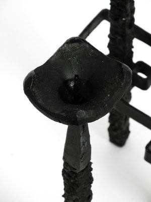 Large Brutalist Floor or Table Wrought Iron Candle Holder-RR-992932