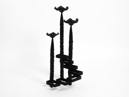 Large Brutalist Floor or Table Wrought Iron Candle Holder-RR-992932