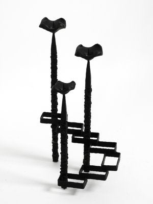 Large Brutalist Floor or Table Wrought Iron Candle Holder-RR-992932