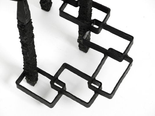 Large Brutalist Floor or Table Wrought Iron Candle Holder-RR-992932