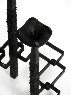 Large Brutalist Floor or Table Wrought Iron Candle Holder-RR-992932