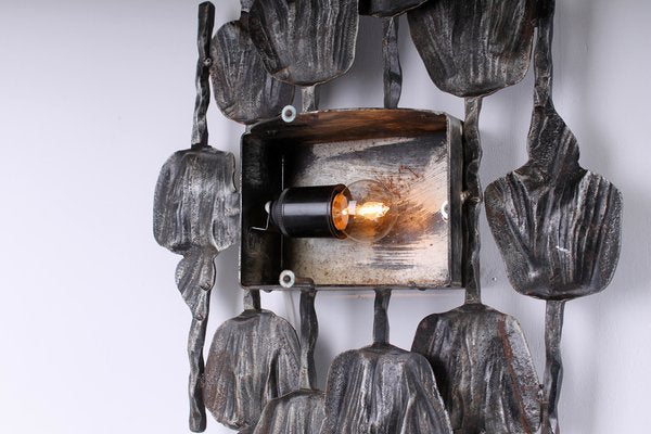 Large Brutalist Metal and Glass Sconce attributed to Tom Ahlstrom and Hans Ehrich, 1970s-XT-1378378