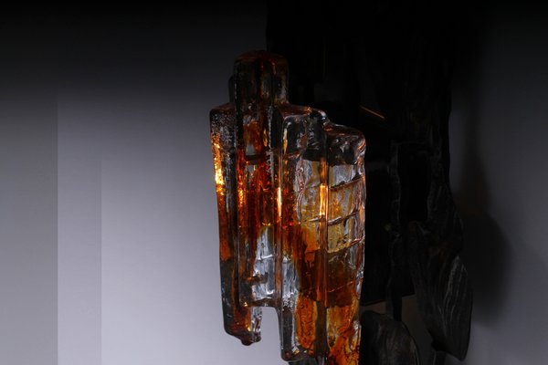 Large Brutalist Metal and Glass Sconce attributed to Tom Ahlstrom and Hans Ehrich, 1970s-XT-1378378