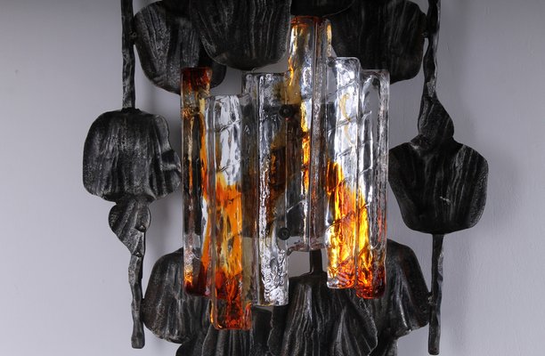 Large Brutalist Metal and Glass Sconce attributed to Tom Ahlstrom and Hans Ehrich, 1970s-XT-1378378