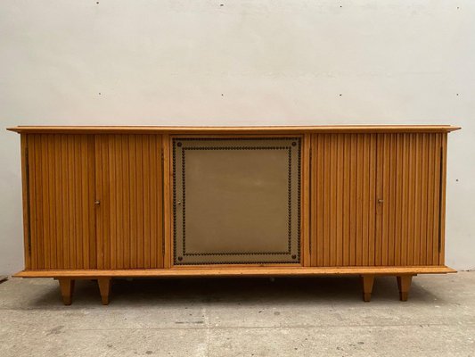 Large Brutalist Style Sideboard with Slatted Front by De Coene, 1940s, Belgium-KL-834397