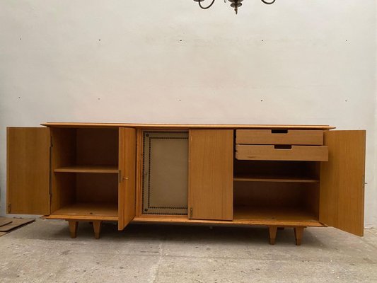 Large Brutalist Style Sideboard with Slatted Front by De Coene, 1940s, Belgium-KL-834397