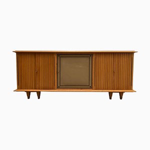 Large Brutalist Style Sideboard with Slatted Front by De Coene, 1940s, Belgium-KL-834397