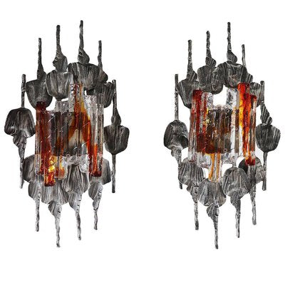 Large Brutalist Wall Sconces by Tom Ahlström & Hans Ehrlich, Sweden, Set of 2-DEK-932543