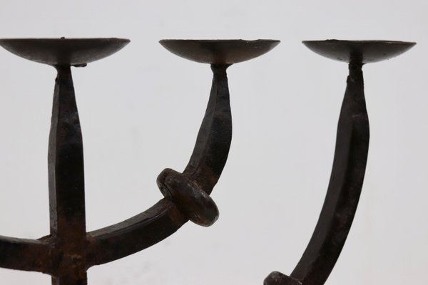 Large Brutalist Wrought Iron 5 Arm Candleholder, 1950s-VV-2033168